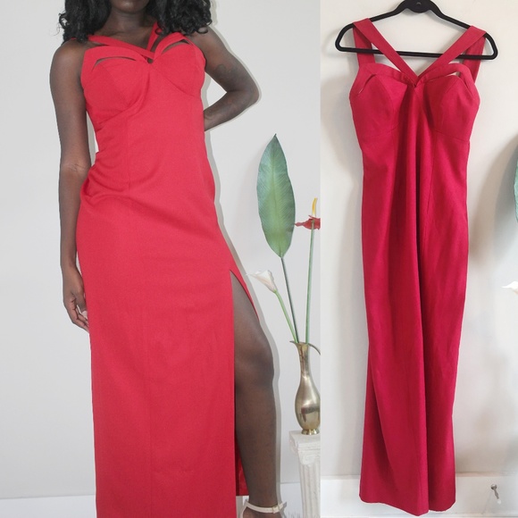 Vintage Dresses & Skirts - Vintage Red Cutout Long Holiday Party Formal Dress